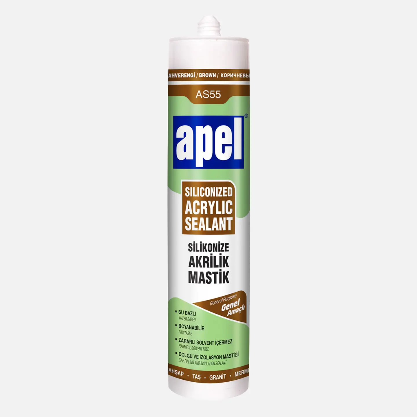 Apel AS55 Silikonize Akrilik Mastik Kahverengi 500 g