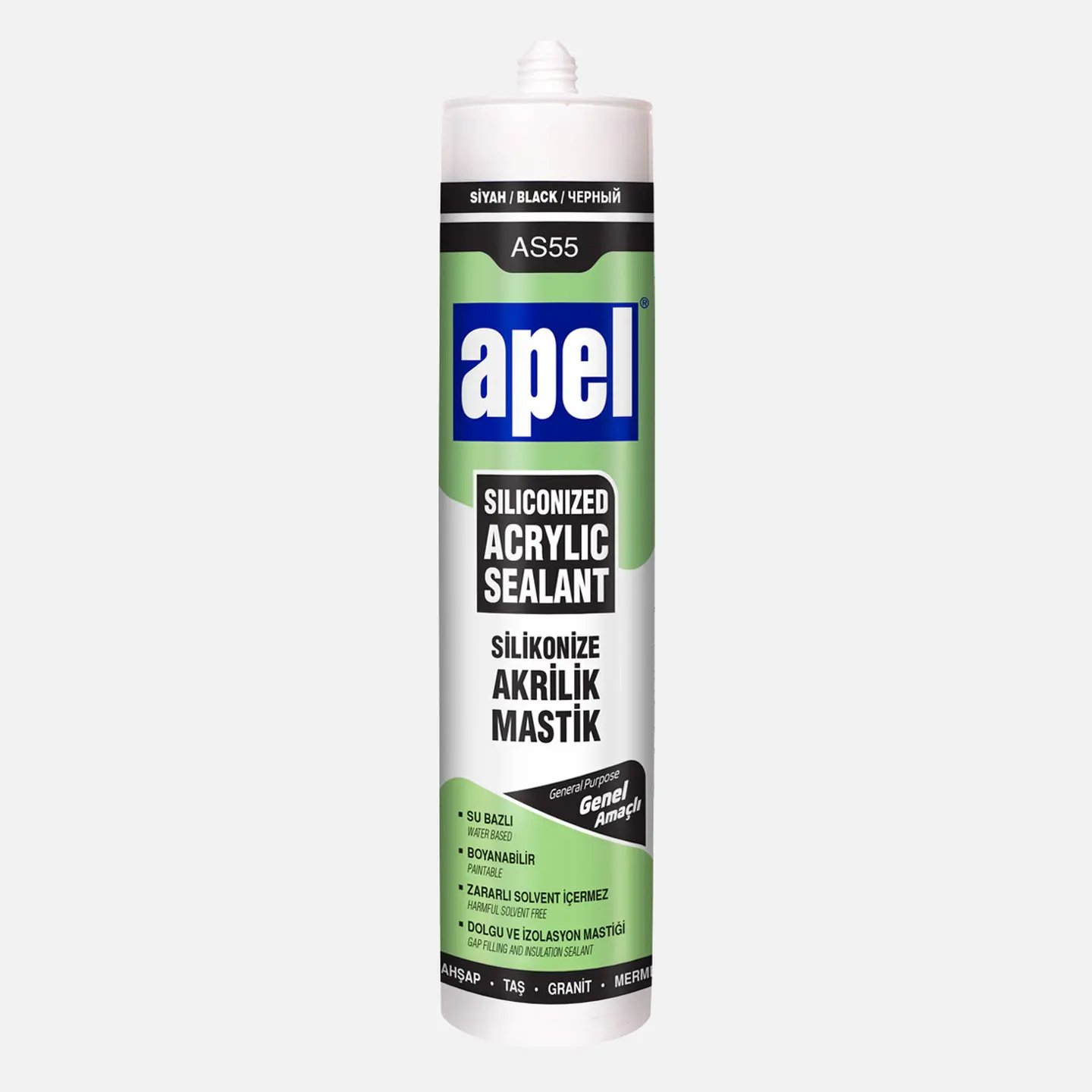 Apel AS55 Silikonize Akrilik Mastik Siyah 500 g